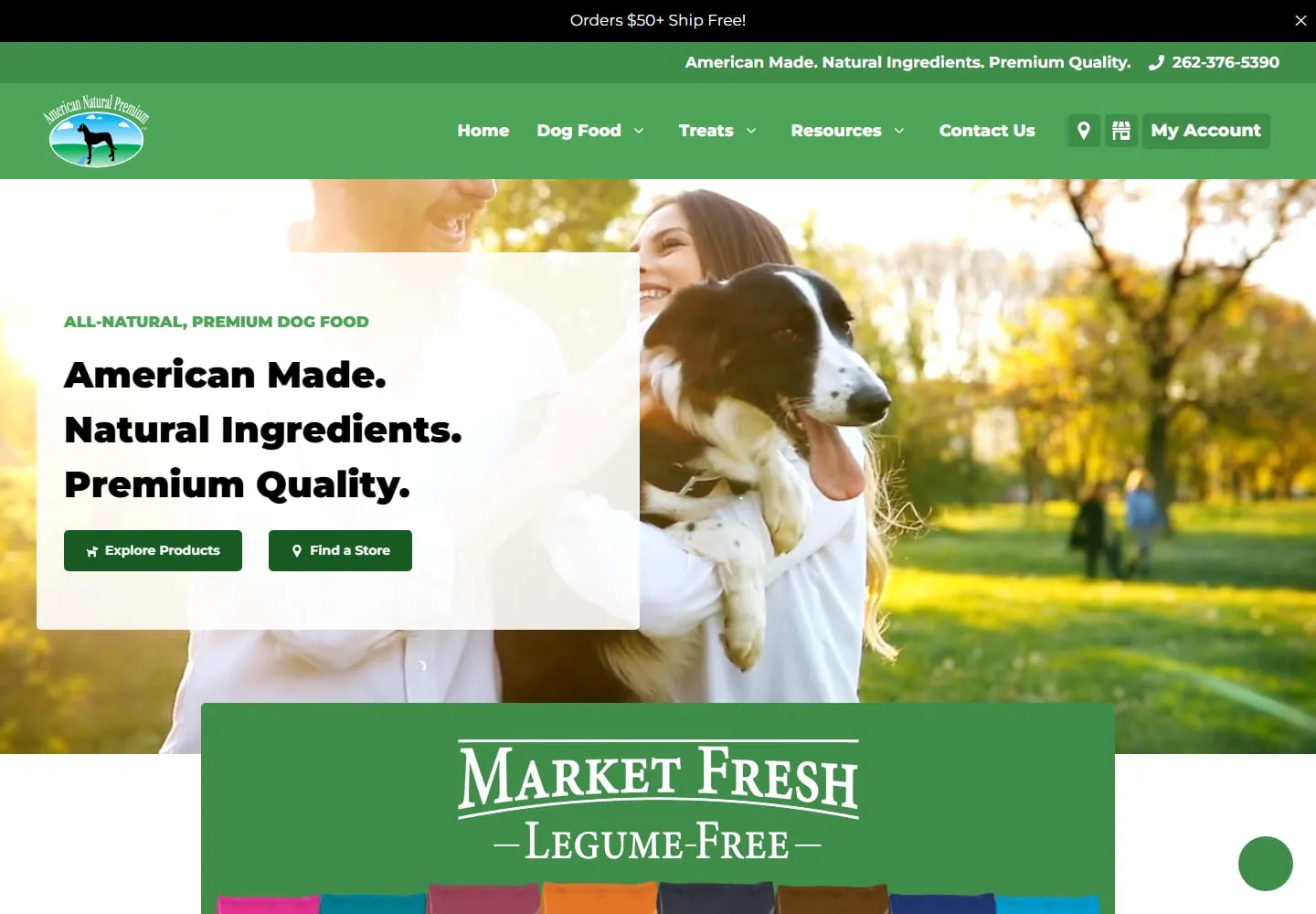Screenshot of the American Natural Premium website