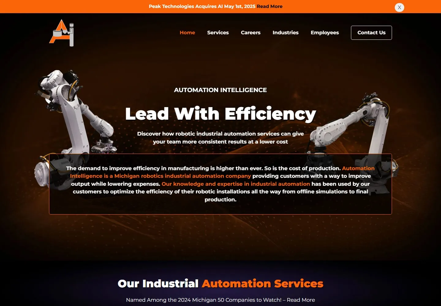 Screenshot of the Automation Intelligence website