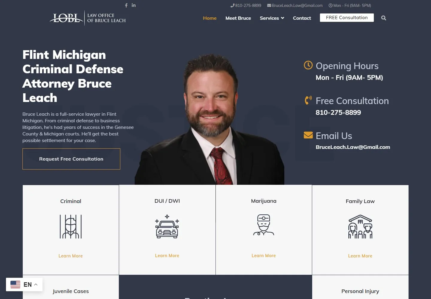 Screenshot of the Bruce Leach Law website