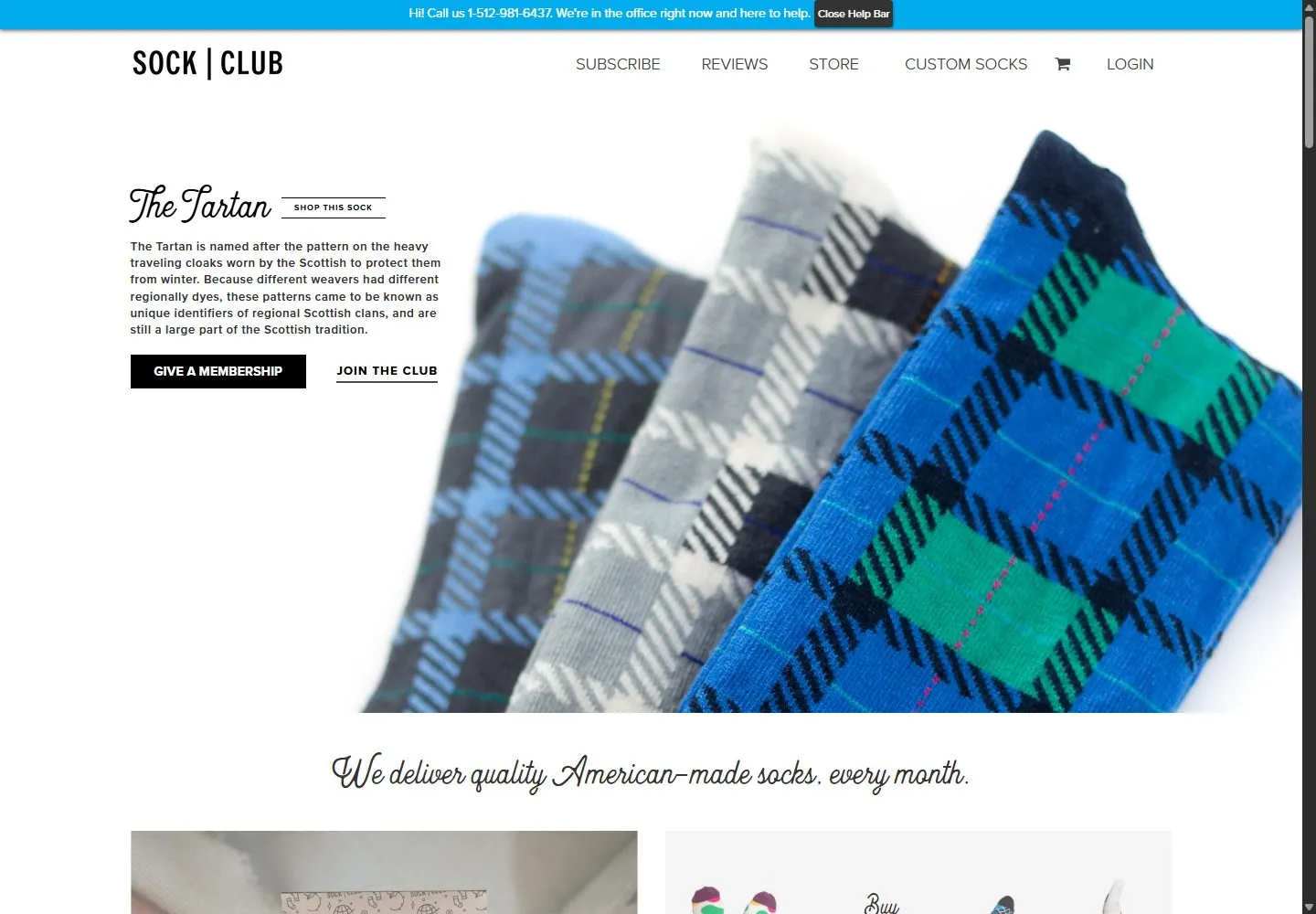 Screenshot of the Sock Club website