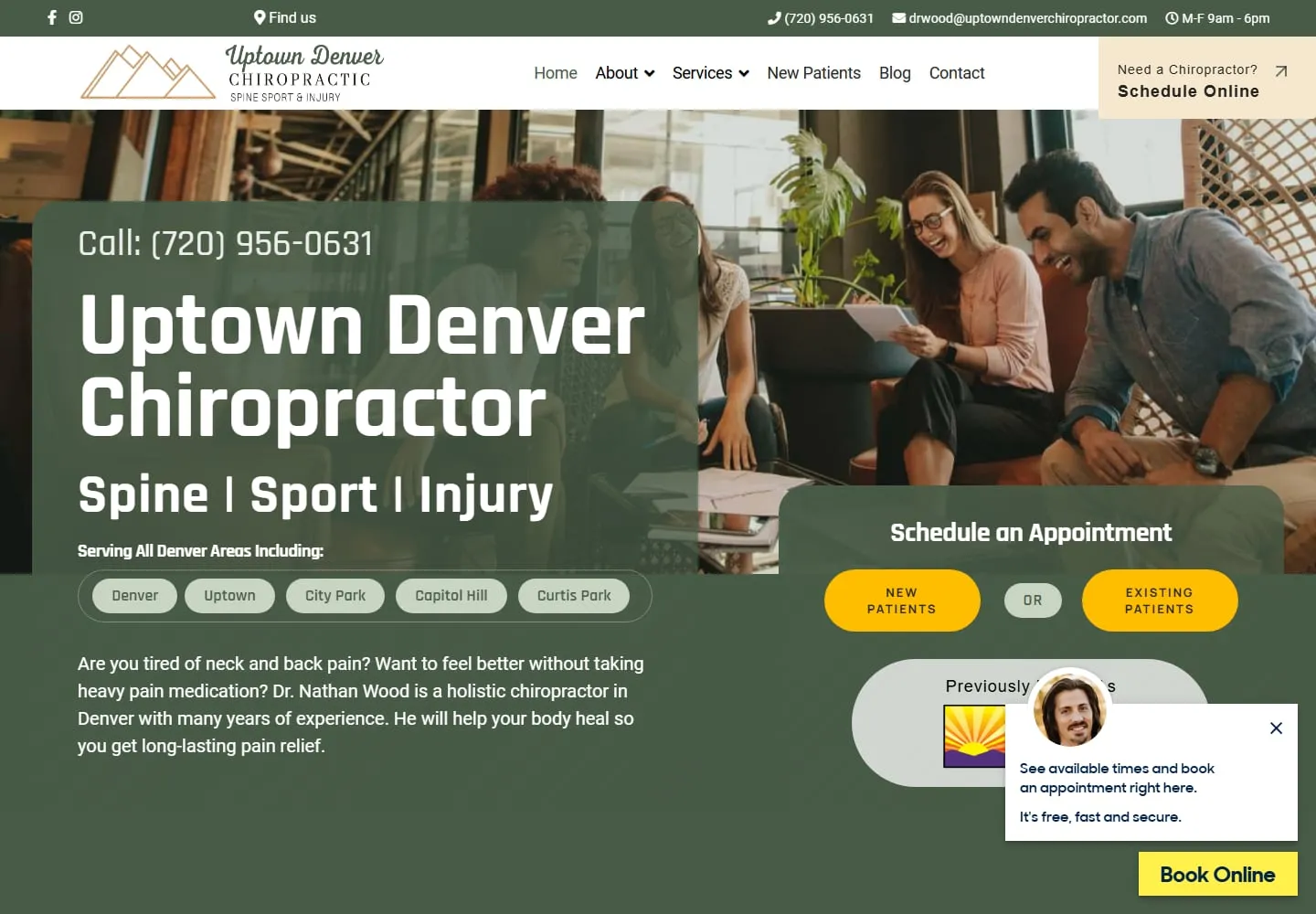 Screenshot of the Uptown Denver Chiropractor website