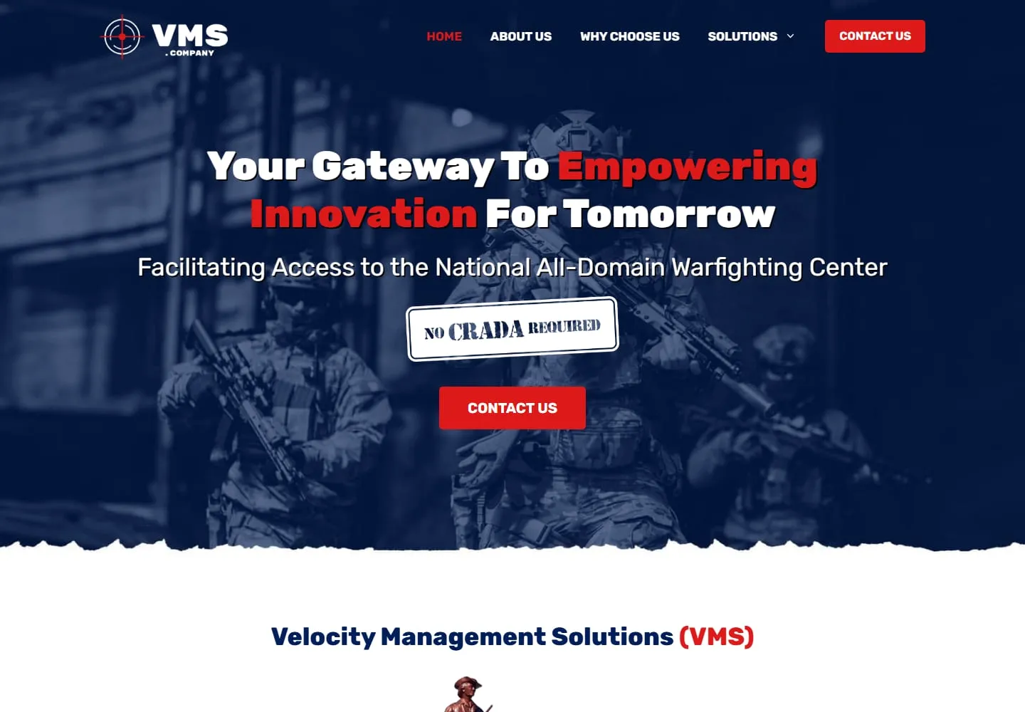 Screenshot of the Velocity Management Solutions website